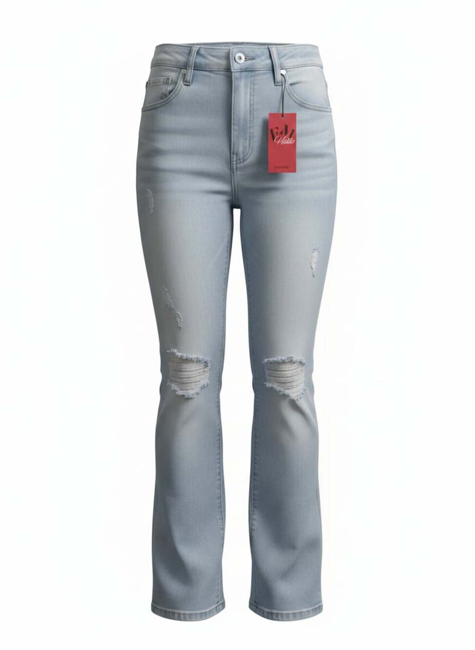 Emmiol Light Wash Distressed Flare Jeans